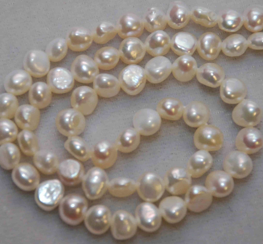 AAA 8mm Corn nugget Pearl Freshwater Pearl ivory white baroque pearl pebble well smooth beads 15.5" full strand  50+ pieces pearl #008A