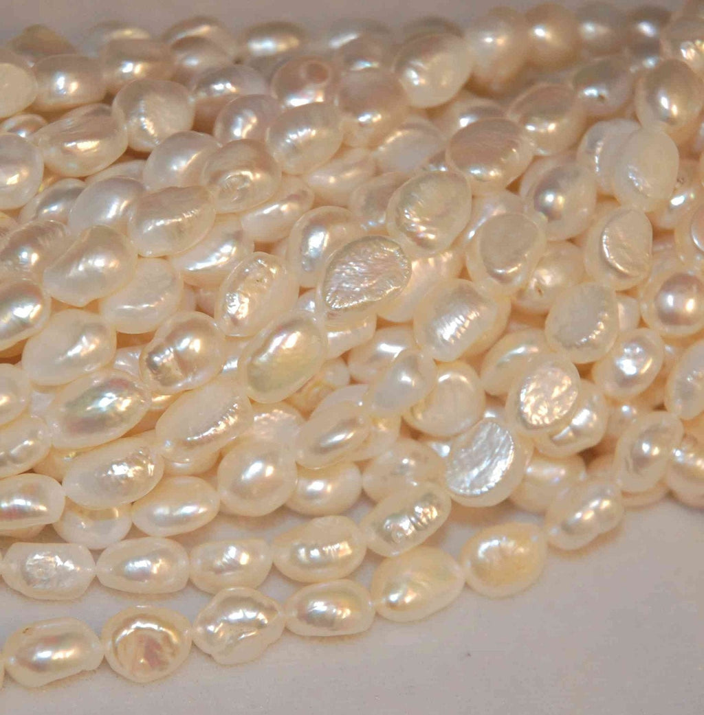 AA 8-9mm X10-11mm Good Quality Ivory white Baroque Freshwater pearl 15" full strand genuine pebble pearl, baroque rice pearl beads #BA4101