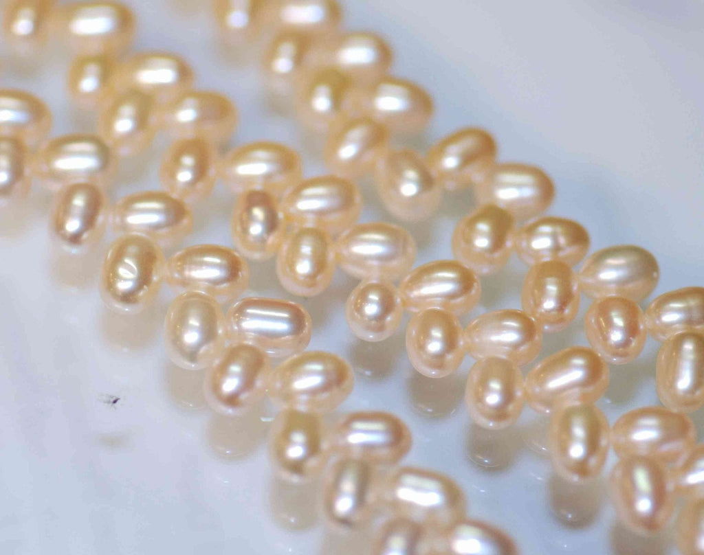 AAA 5X7mm top drilled Wheat Pearl dancing Freshwater Pearl natural pink champagne pearl----full strand 95+ pieces beads