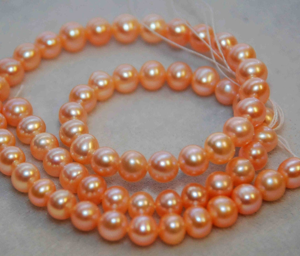 AAA 7mm stunning Natural peach color Round off potato freshwater Pearl 1/2 strand 7.5“ reduced price hot deal