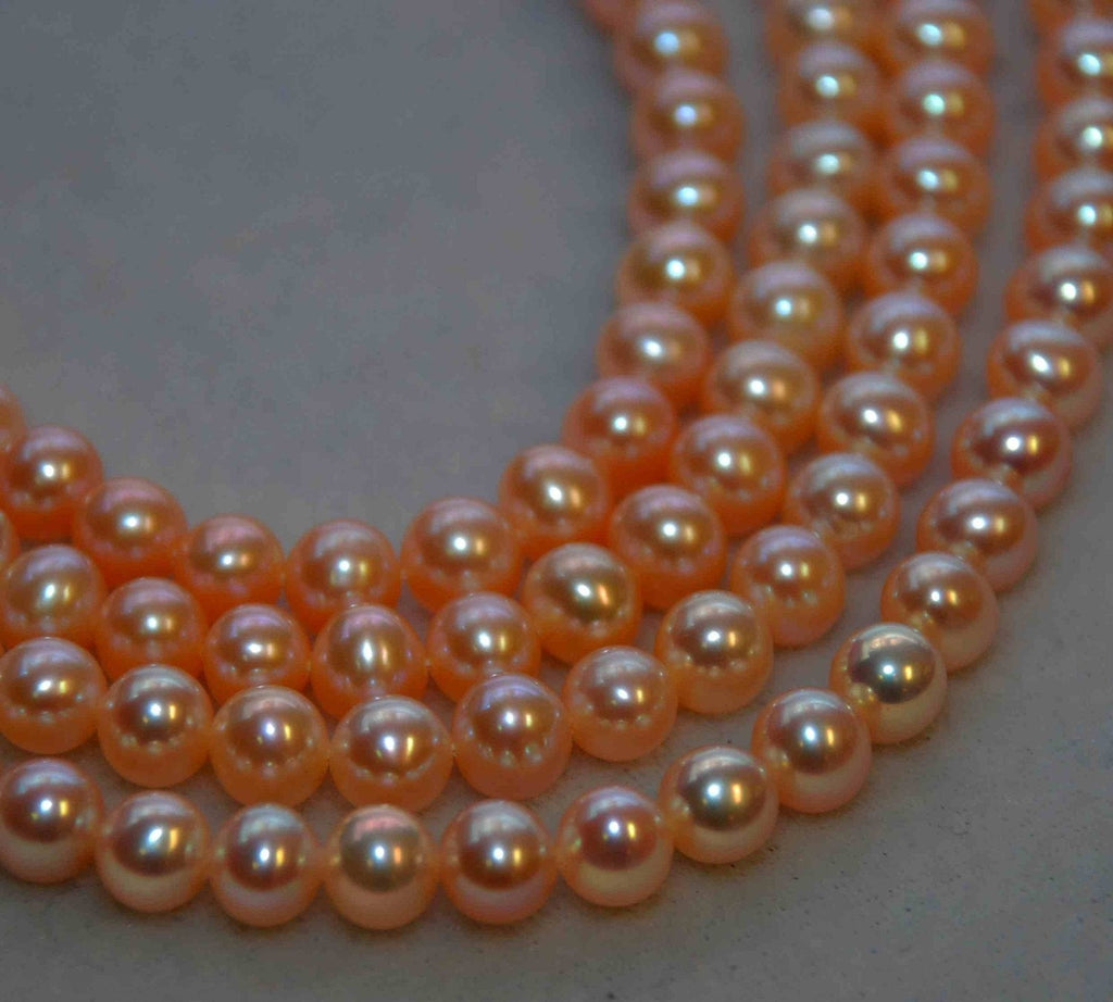 AAA 7mm stunning Natural peach color Round off potato freshwater Pearl 1/2 strand 7.5“ reduced price hot deal