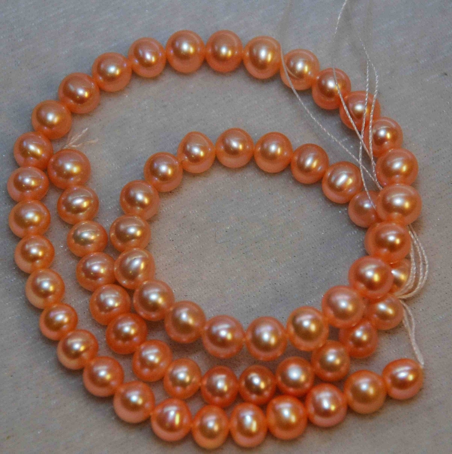 AAA 7mm stunning Natural peach color Round off potato freshwater Pearl 1/2 strand 7.5“ reduced price hot deal