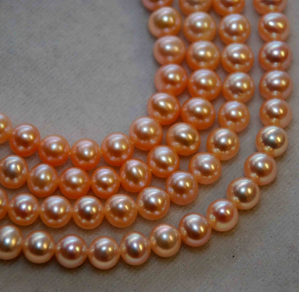 AAA 7mm stunning Natural peach color Round off potato freshwater Pearl 1/2 strand 7.5“ reduced price hot deal