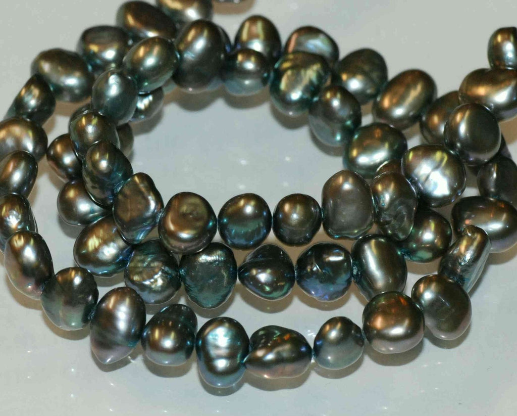 AAA 8-9mm Corn Pearl Baroque Pearl Freshwater Pearl teal peacock green ----15.5'' full strand 60 plus pieces-----Wholesale