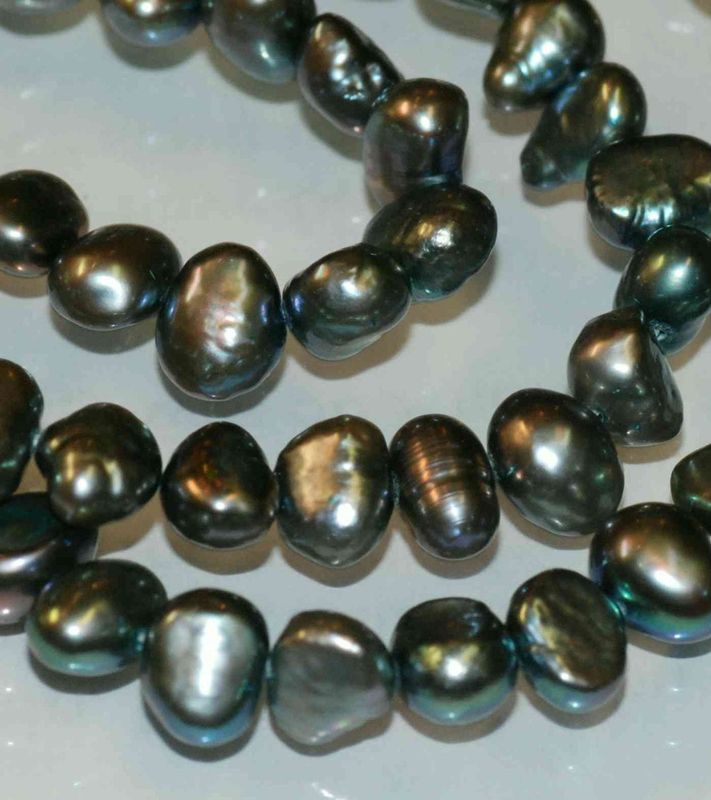 AAA 8-9mm Corn Pearl Baroque Pearl Freshwater Pearl teal peacock green ----15.5'' full strand 60 plus pieces-----Wholesale