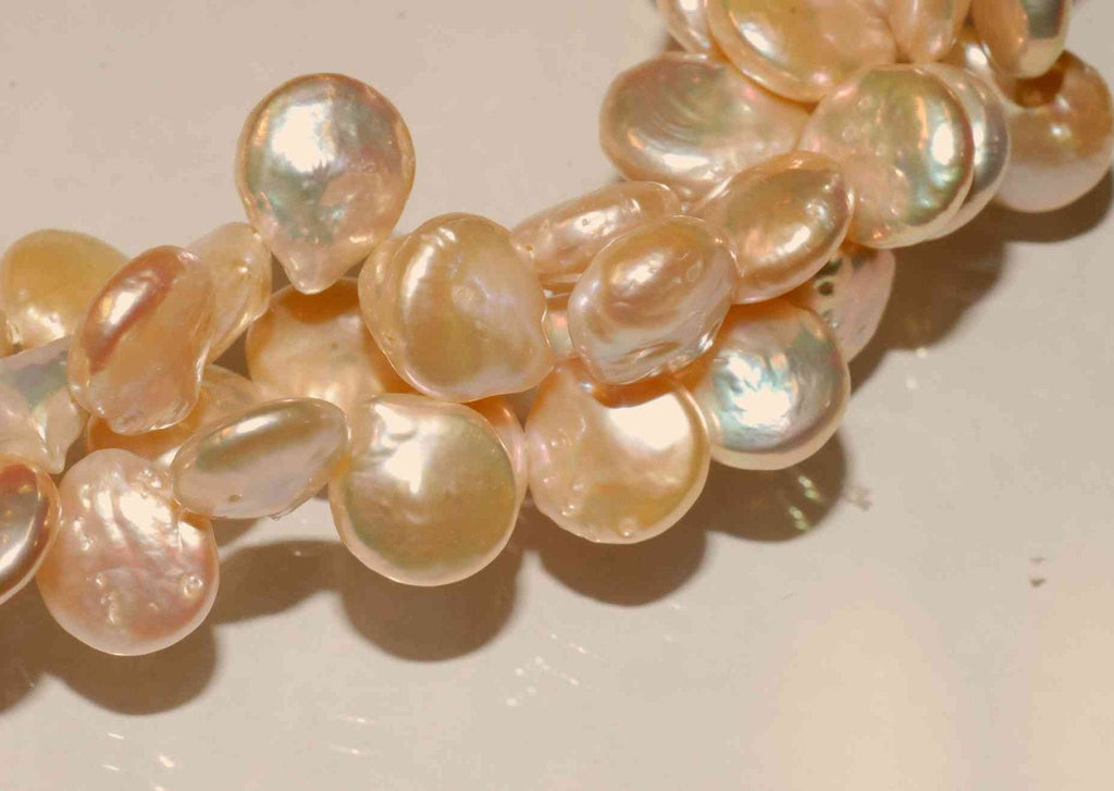 AA+ 12X15mm coin Freshwater Pearl Briolette Natural Champagne Genuine baroque Coin Pearl --short strand 10pc loose pearl beads, wholesale