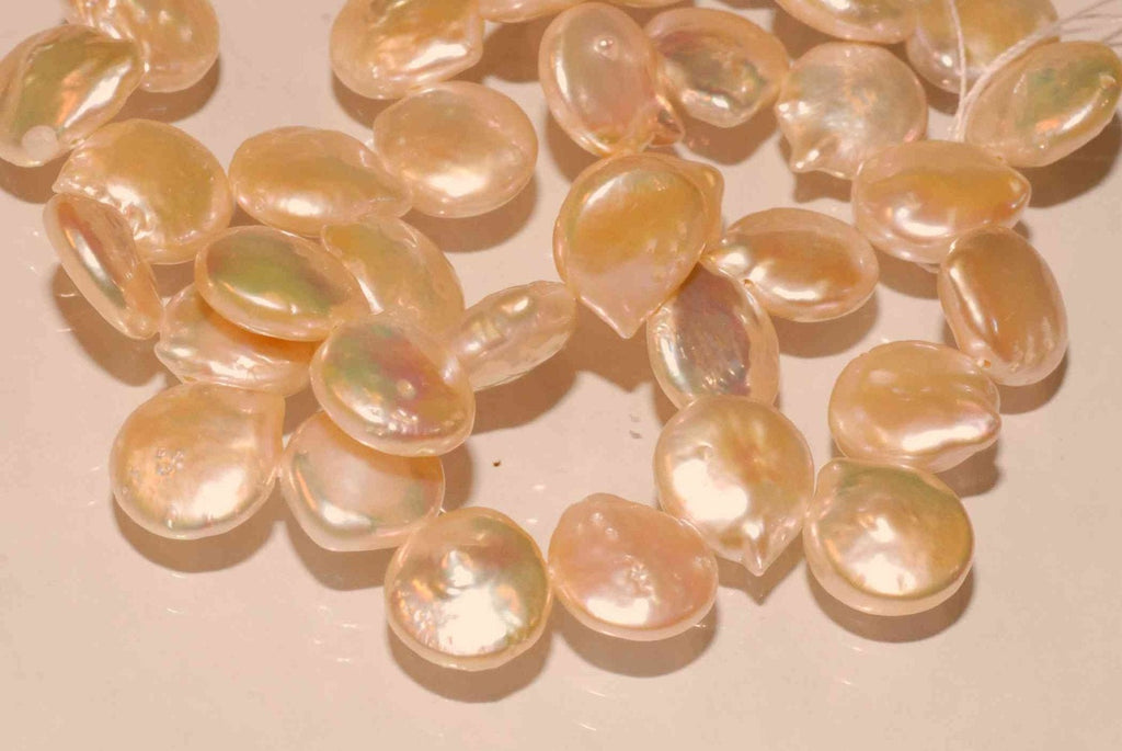 AA+ 12X15mm coin Freshwater Pearl Briolette Natural Champagne Genuine baroque Coin Pearl --short strand 10pc loose pearl beads, wholesale