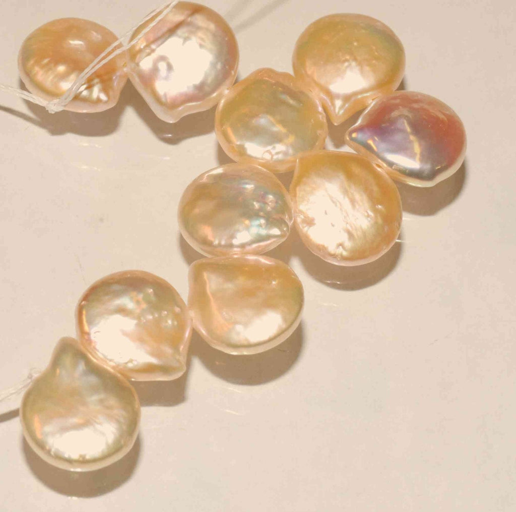 AA+ 12X15mm coin Freshwater Pearl Briolette Natural Champagne Genuine baroque Coin Pearl --short strand 10pc loose pearl beads, wholesale
