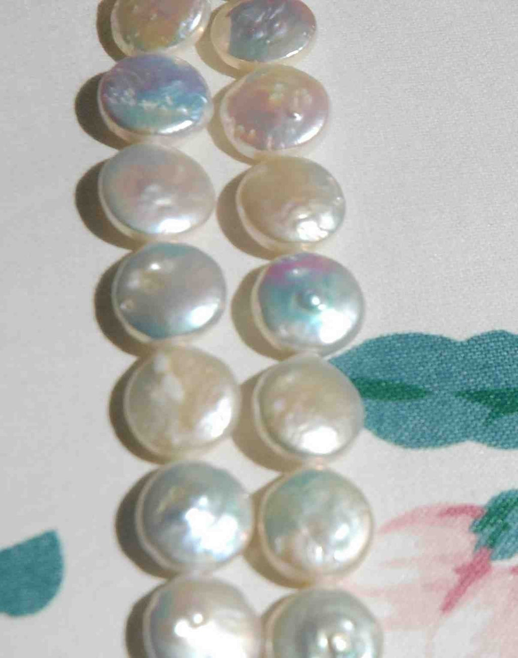 11-12mm Coin pearl 7.5" half strand AA quality Luster Ivory White Genuine Freshwater Coin Pearl  15Pc  NEW Back decent quality KC3029
