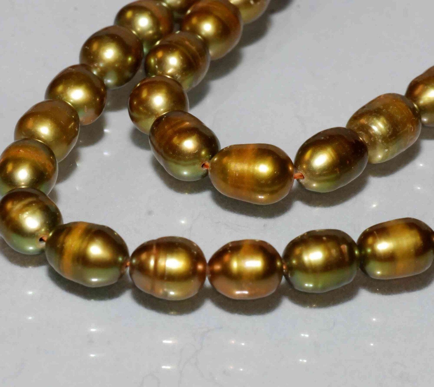 7X9mm Rice Pearl Baroque Pearl Freshwater Pearl vintage olive green oval pearl beads----15" full strand----wholesale deal