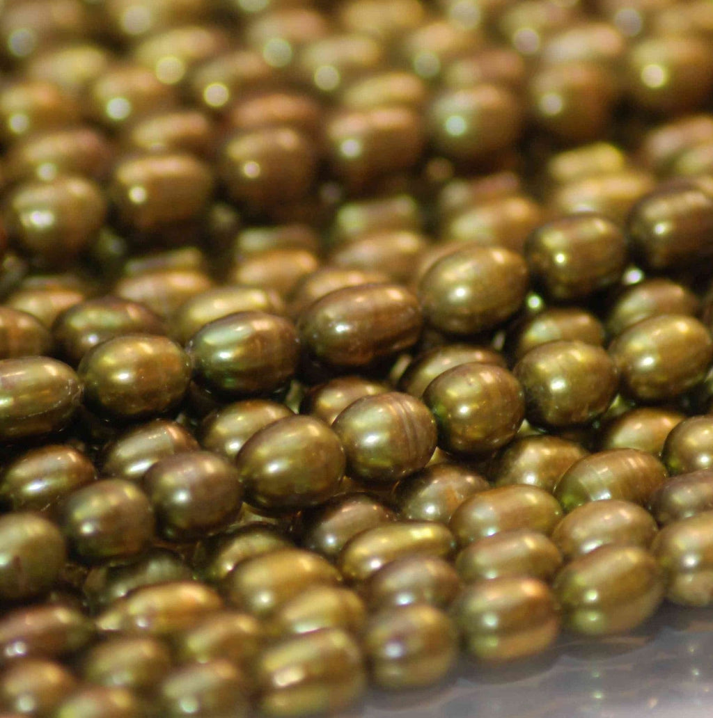 7X9mm Rice Pearl Baroque Pearl Freshwater Pearl vintage olive green oval pearl beads----15" full strand----wholesale deal