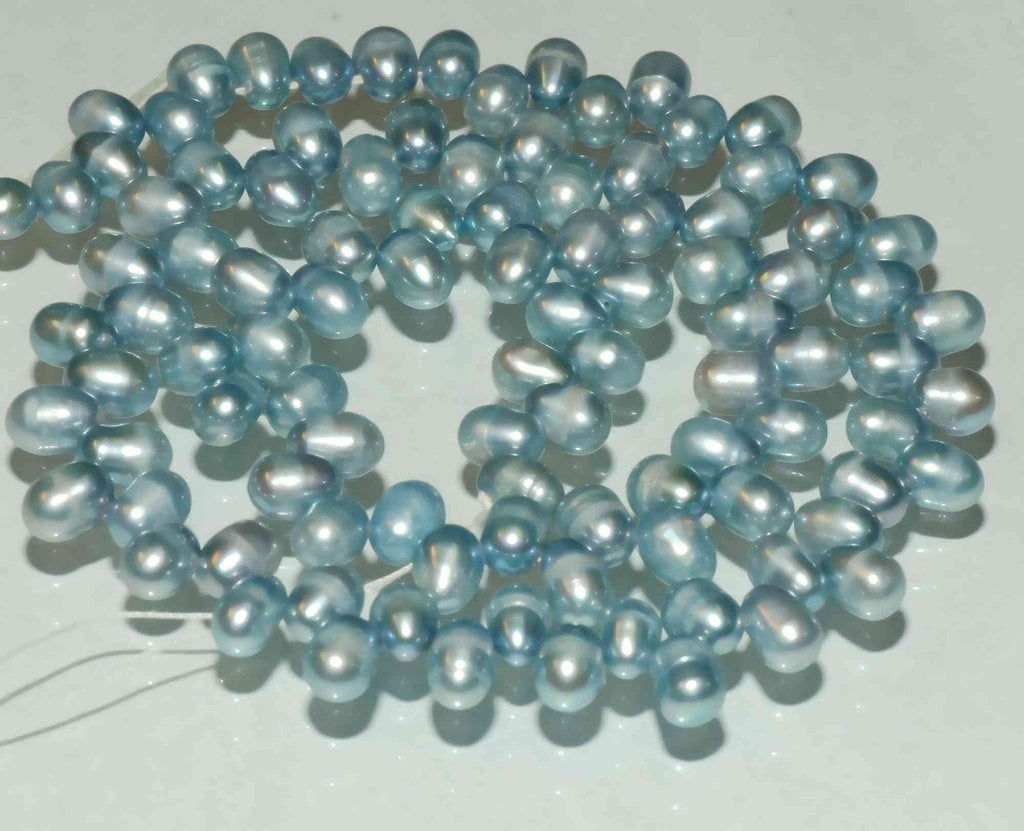 AA 5X7mm Top drilled Dancing Pearl Freshwater Pearl vintage silver blue briolette tear drop pearl beads 15" full strand 100+ pieces ON SALE