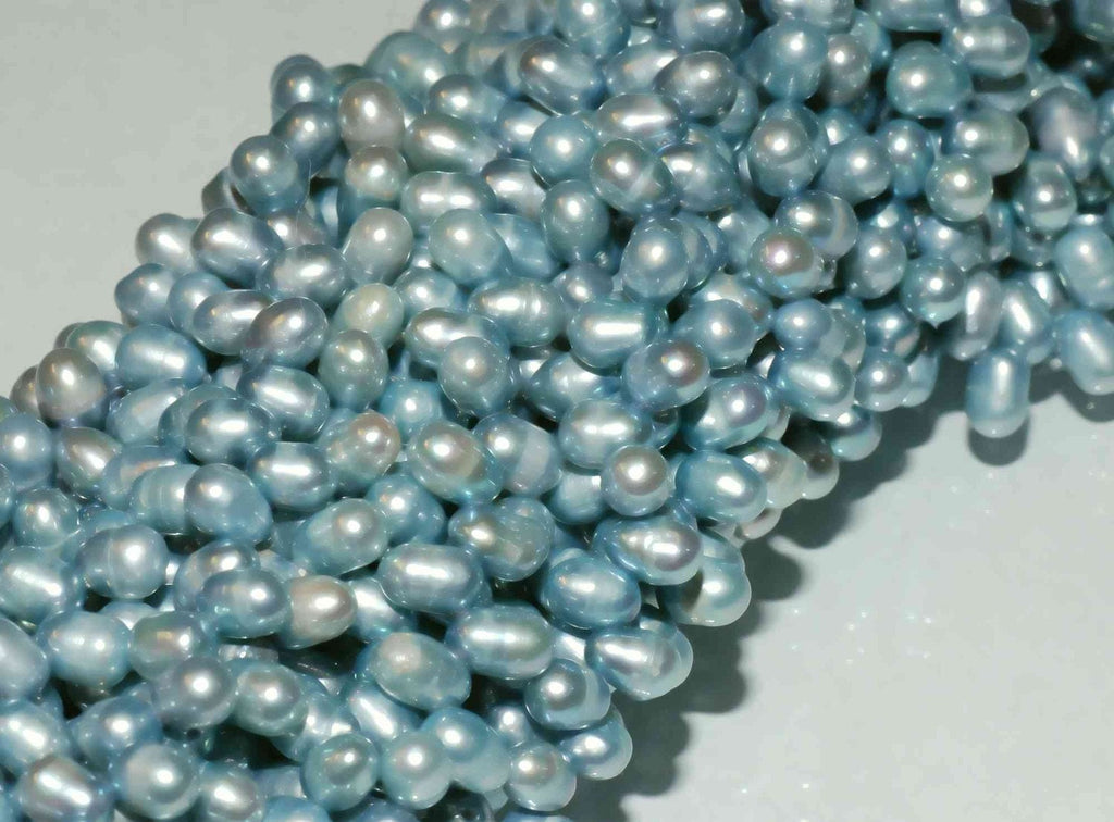 AA 5X7mm Top drilled Dancing Pearl Freshwater Pearl vintage silver blue briolette tear drop pearl beads 15" full strand 100+ pieces ON SALE