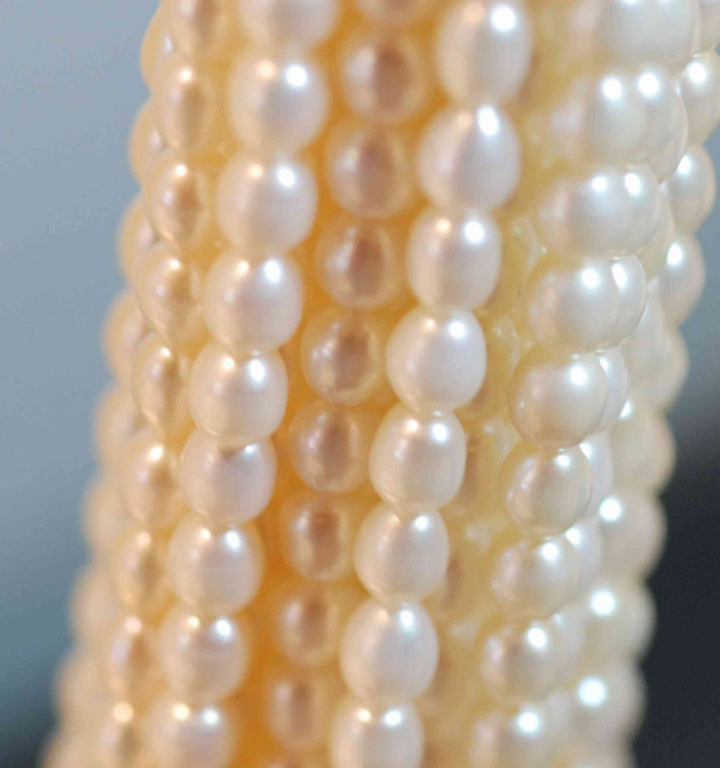 AA- AAA High quality full Strand of 6-7MMX 8mm stunning luster White Ivory Rice oval freshwater Pearl 15"  genuine pearl beads---Deal SALE