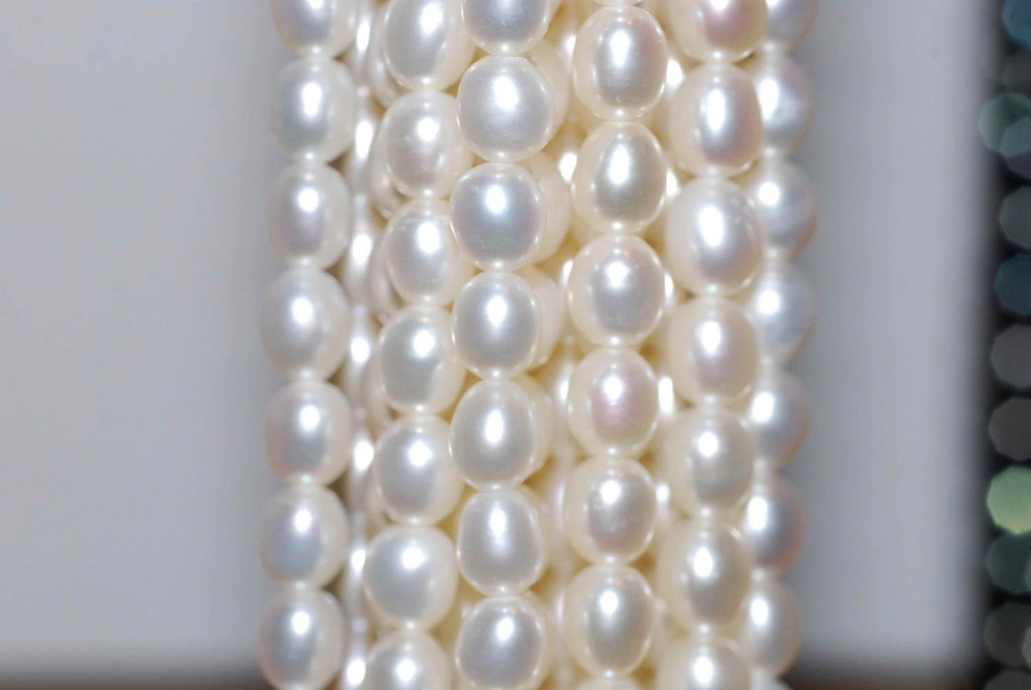 AA- AAA High quality full Strand of 6-7MMX 8mm stunning luster White Ivory Rice oval freshwater Pearl 15"  genuine pearl beads---Deal SALE