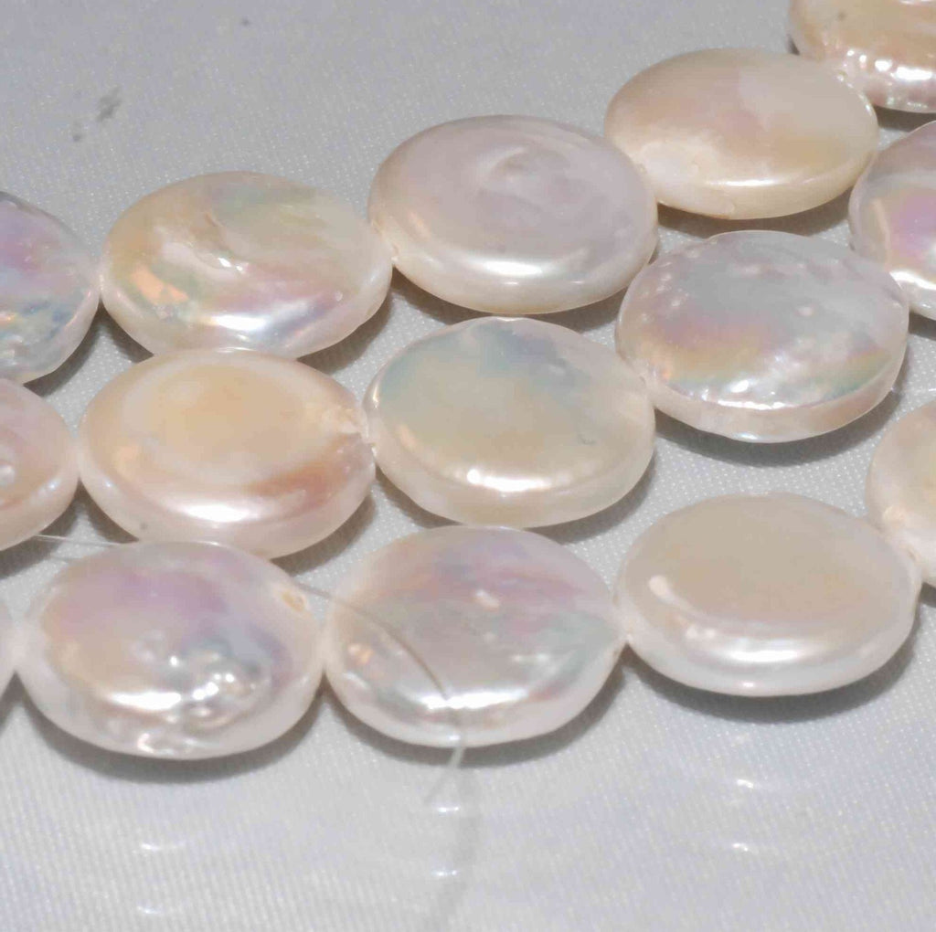 AA Large 13-15mm Coin Freshwater Pearl---6 pc short strand Ivory White Genuine coin pearl------Bridal design wedding gift KC3011