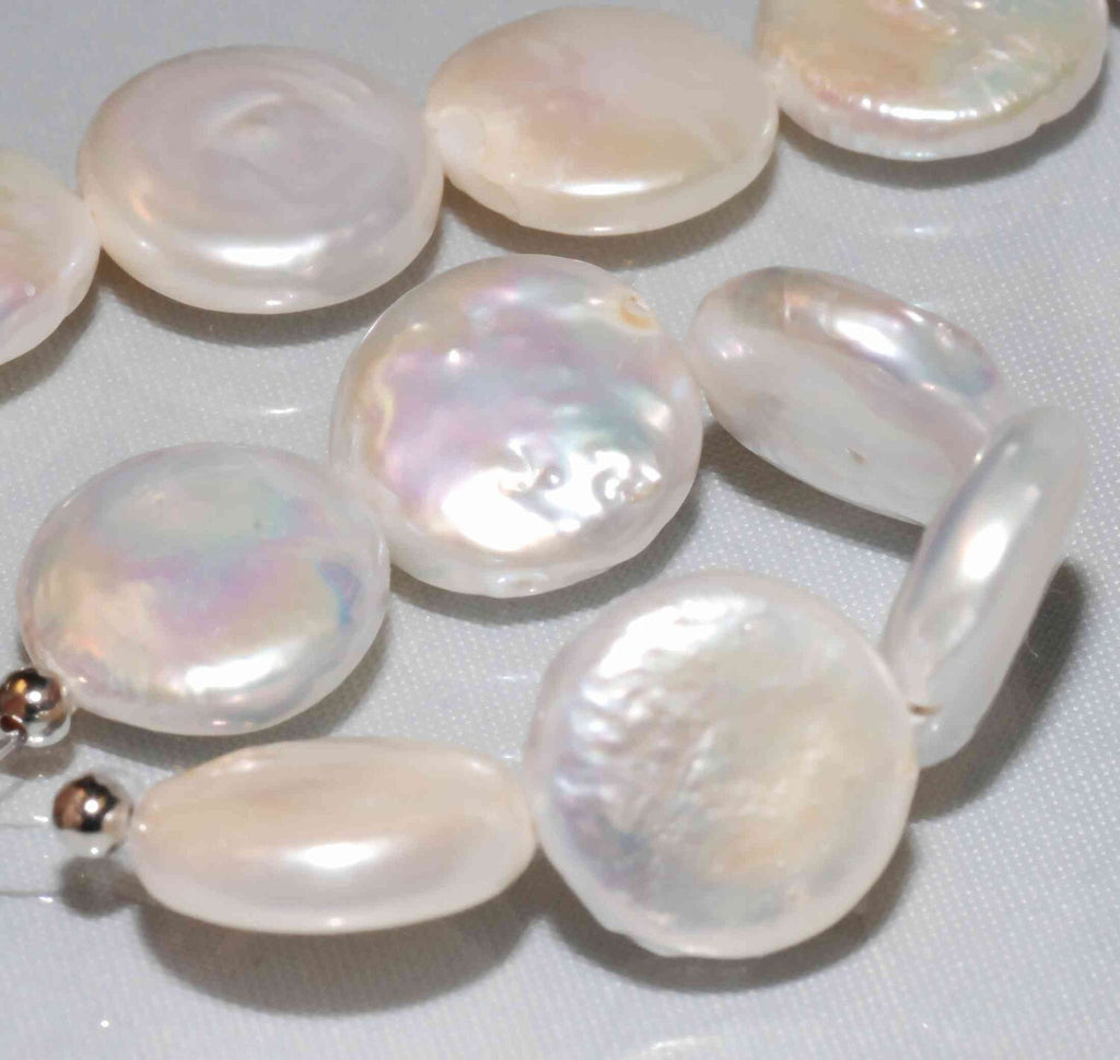 AA Large 13-15mm Coin Freshwater Pearl---6 pc short strand Ivory White Genuine coin pearl------Bridal design wedding gift KC3011