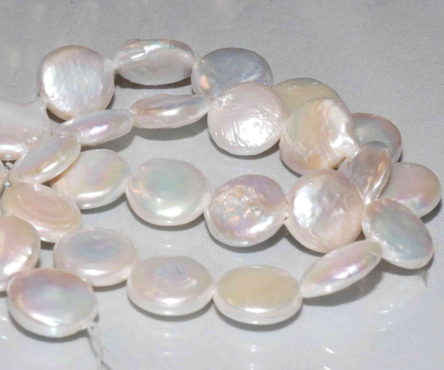 AA Large 13-15mm Coin Freshwater Pearl---6 pc short strand Ivory White Genuine coin pearl------Bridal design wedding gift KC3011