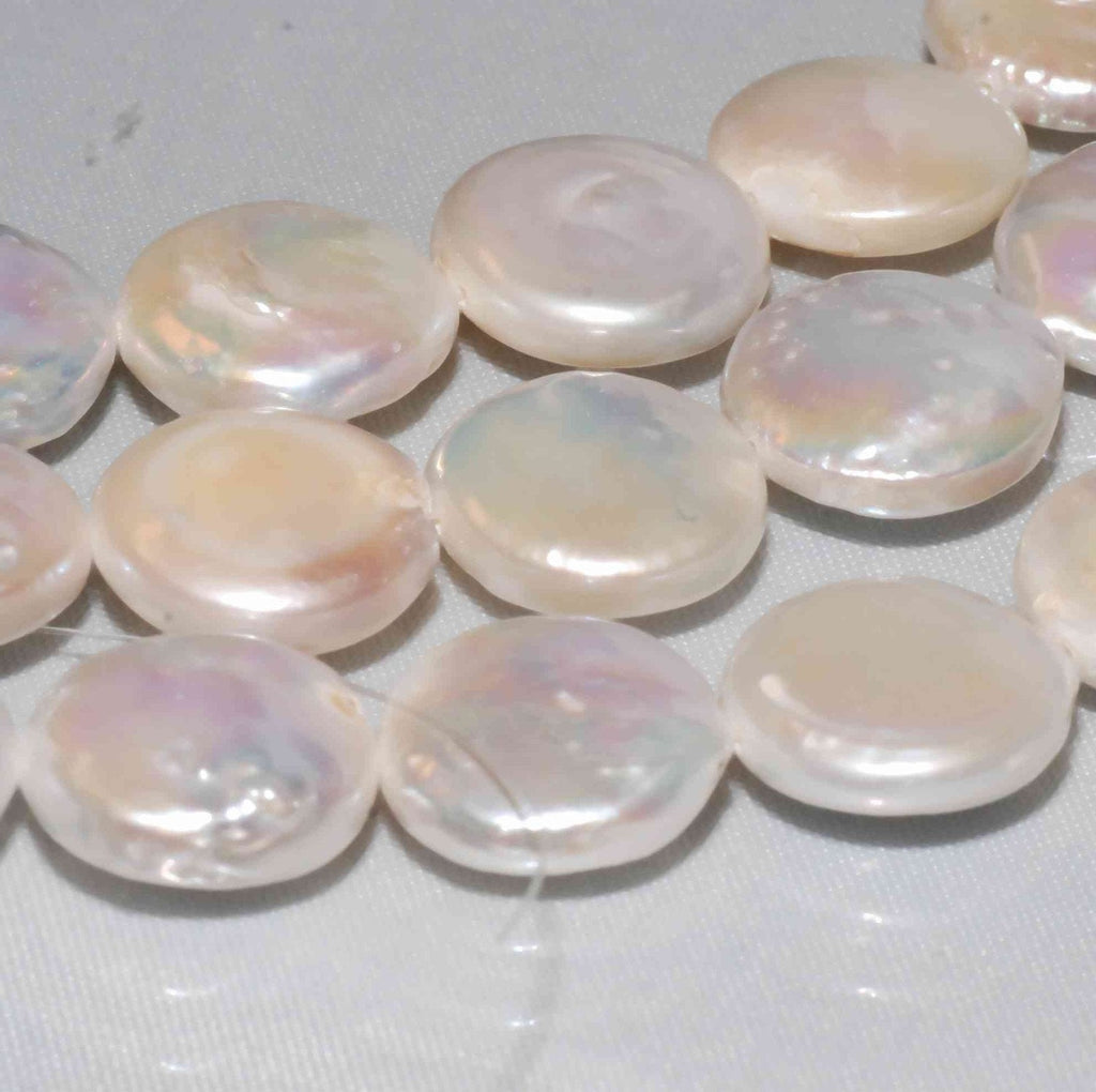 A~AA 13-15mm large coin pearls, full strand Large Ivory White Genuine Freshwater Coin Pearl 15 inches ---Bridal design wedding