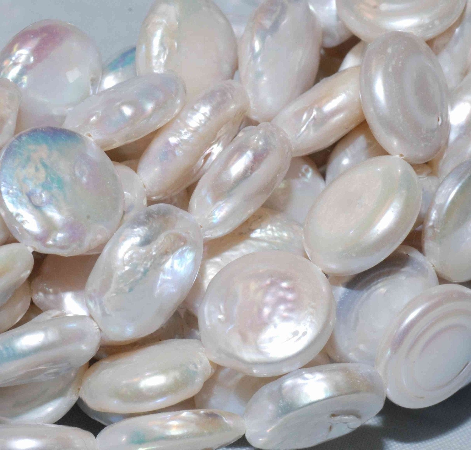 A~AA 13-15mm large coin pearls, full strand Large Ivory White Genuine Freshwater Coin Pearl 15 inches ---Bridal design wedding