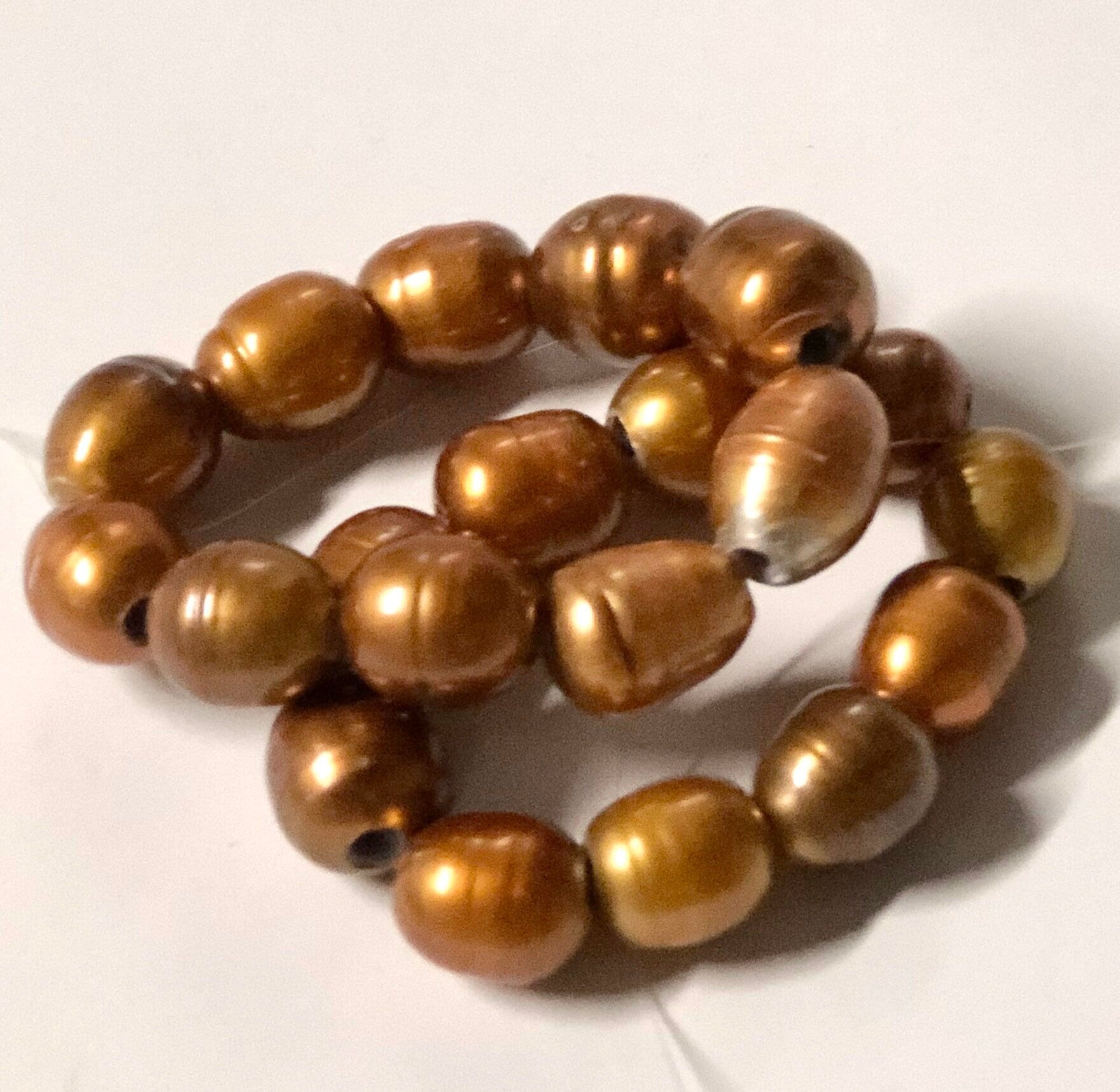 Large Hole Pearl Freshwater Pearls Baroque Rice Pearl Nugget pearl 8-9mm X 9-10mm bright bronze brown with 2.5mm hole 10 Pc #LH8054