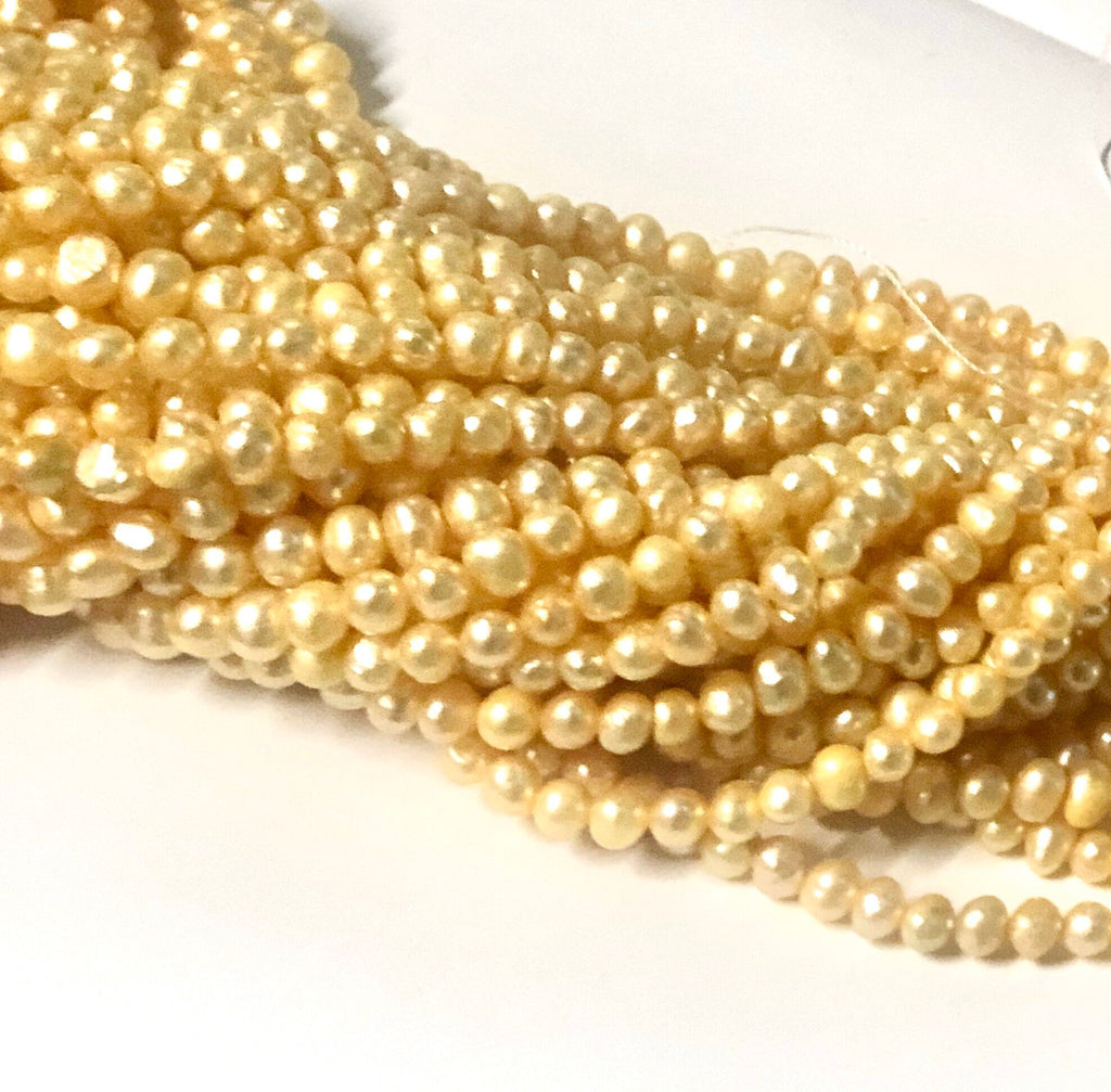 Seed Pearl Round Potato Pearl Freshwater Pearl Golden Yellow 4-5mm AA--15.5 inch full strand  #SD71005---SALE