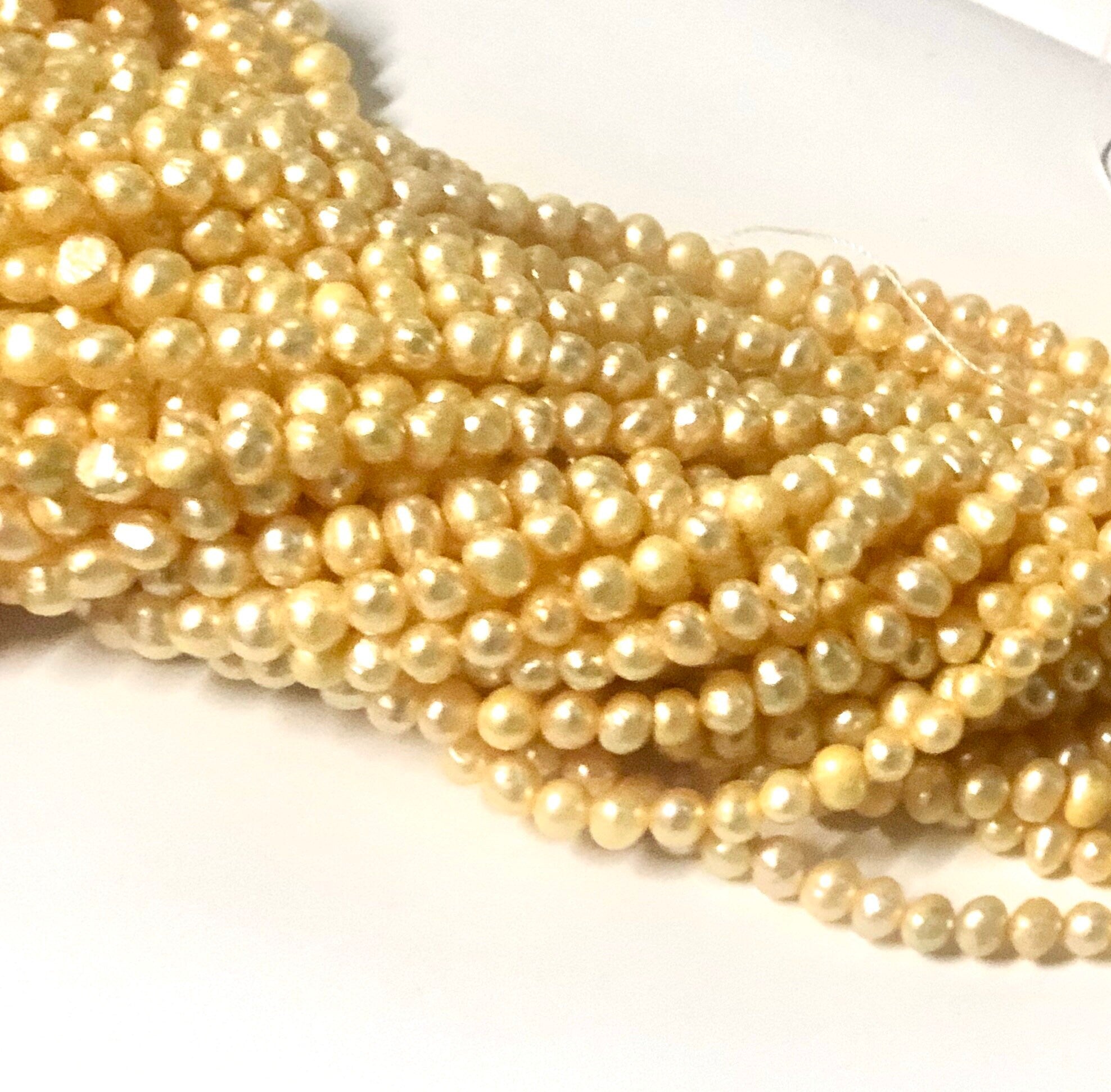 Seed Pearl Round Potato Pearl Freshwater Pearl Golden Yellow 4-5mm AA--15.5 inch full strand  #SD71005---SALE