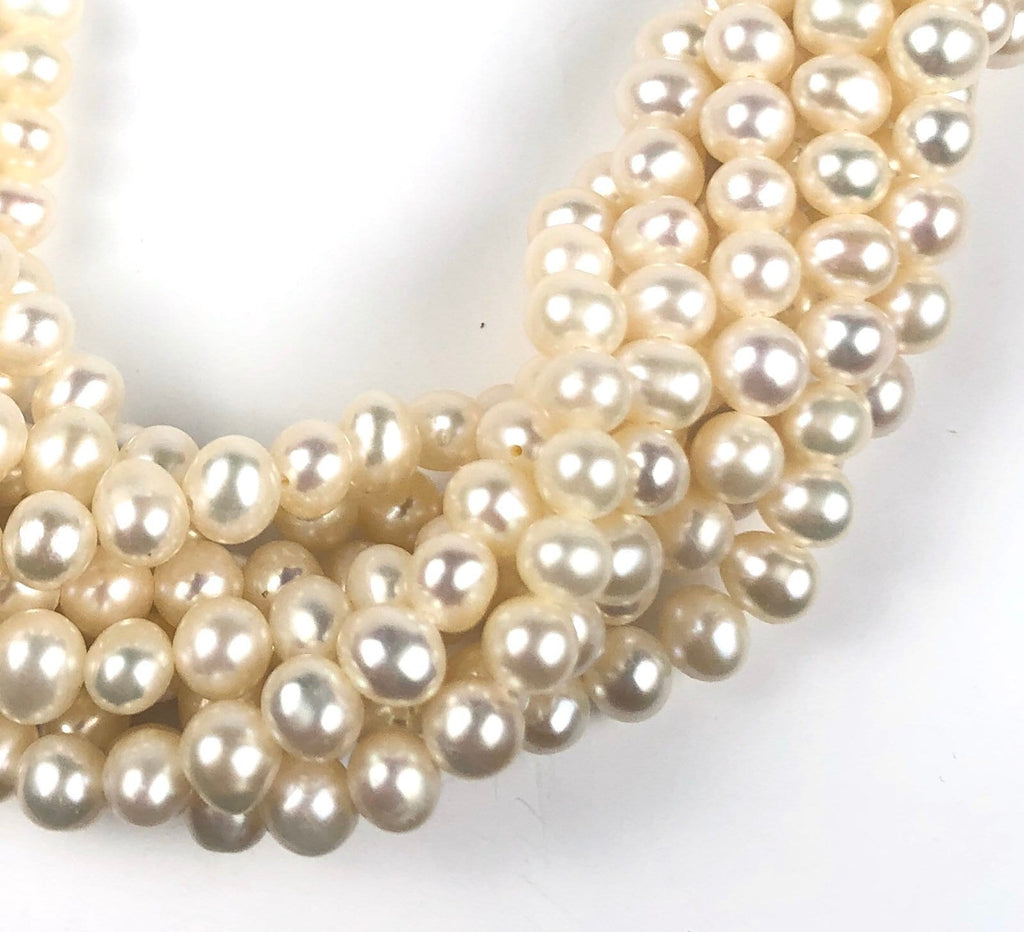 5-6mm A-AA Freshwater Pearl Round Off pearl white ivory Round potato --full strand 15"--Bridal pearl NEW Arrival Promotion Bargin