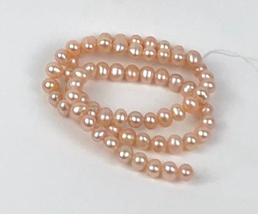 AA 5-6mm round Freshwater pearl Full strand  15" Natural color peach champagne Round off potato Pearl  #RS2072P