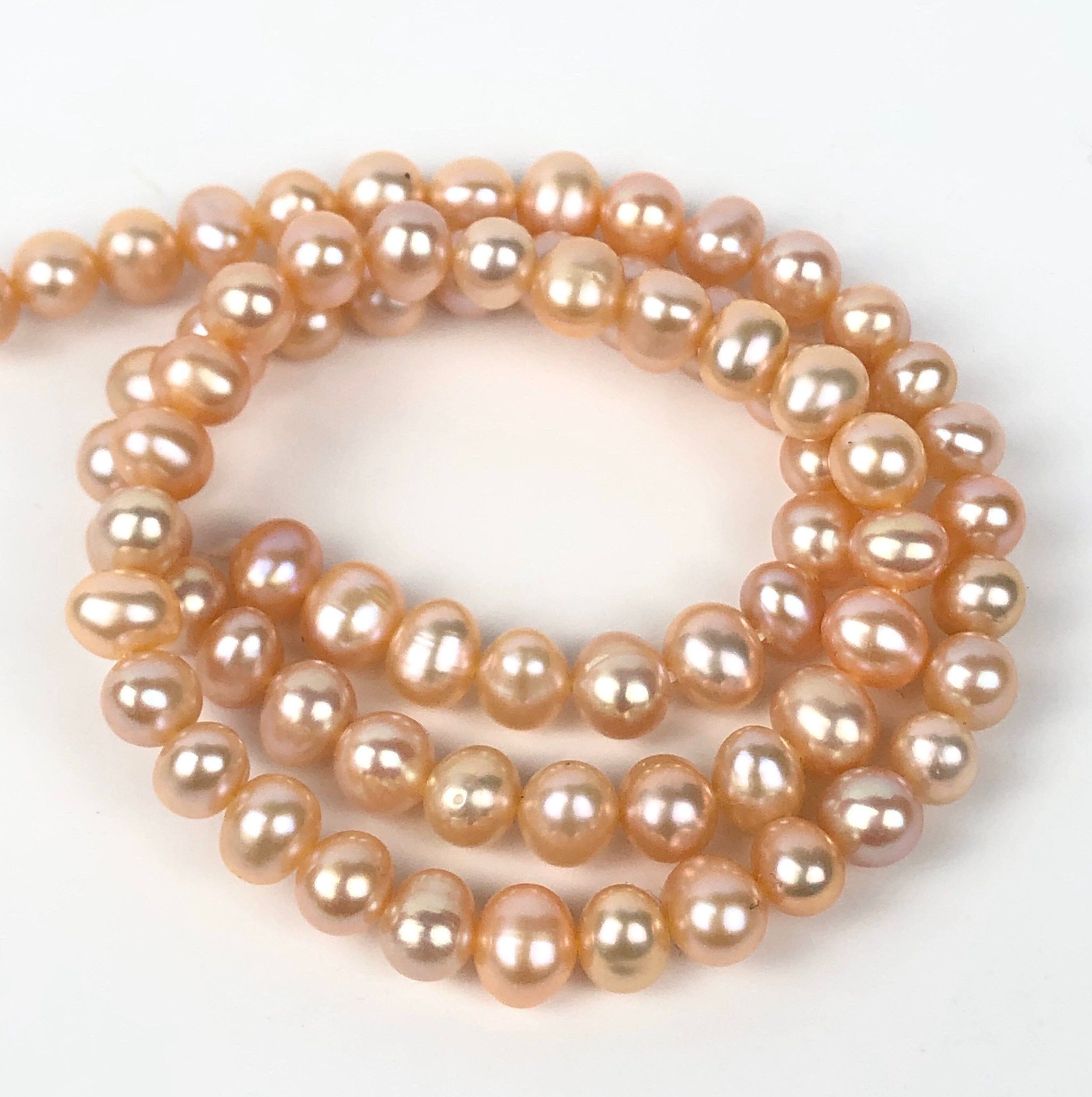 AA 5-6mm round Freshwater pearl Full strand  15" Natural color peach champagne Round off potato Pearl  #RS2072P