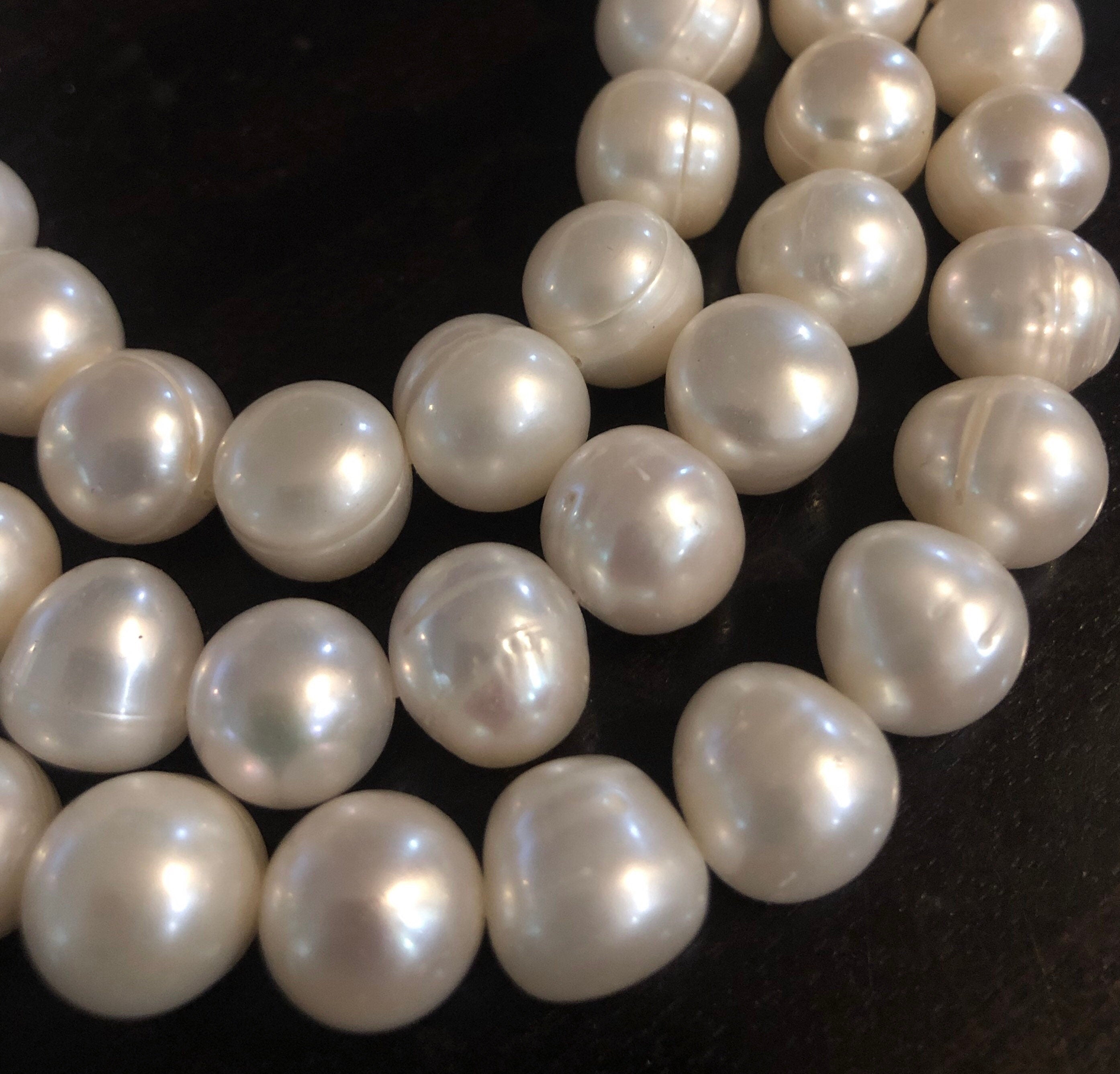 11-12mm A-AA Off round Freshwater Pearl Large hole 2.2mm 3mm Potato Pearl Ivory White 7'' half Strand 15pc genuine pearl beads #RS3008LH