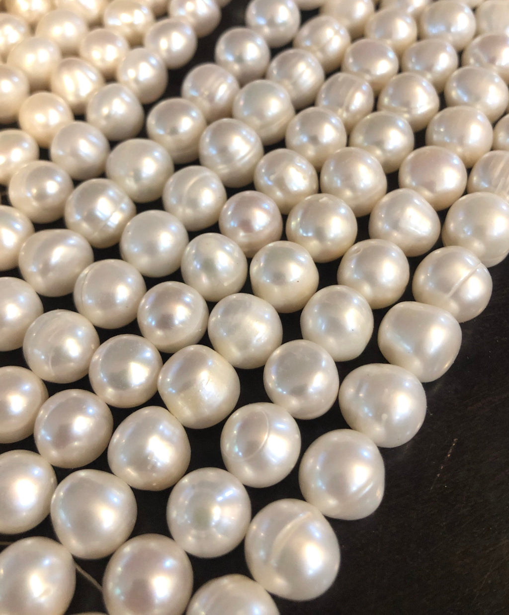 11-12mm A-AA Off round Freshwater Pearl Large hole 2.2mm 3mm Potato Pearl Ivory White 7'' half Strand 15pc genuine pearl beads #RS3008LH