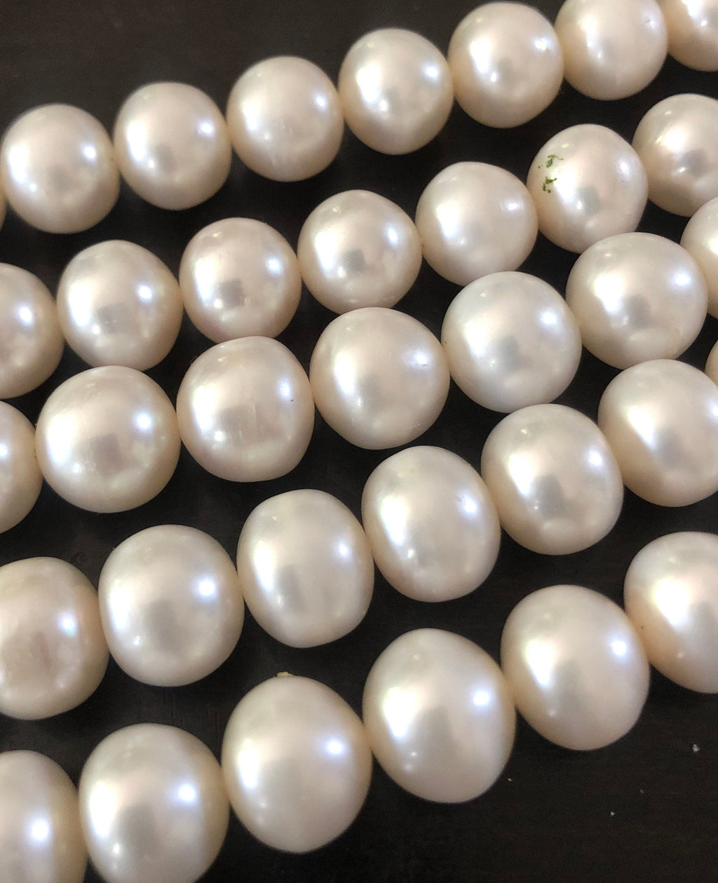 AA 10-11mm Large  Roundel Round Freshwater Pearl Off round  Pearl Natural Ivory White 15'' Full Strand 38+ pc genuine pearl---#RS3009