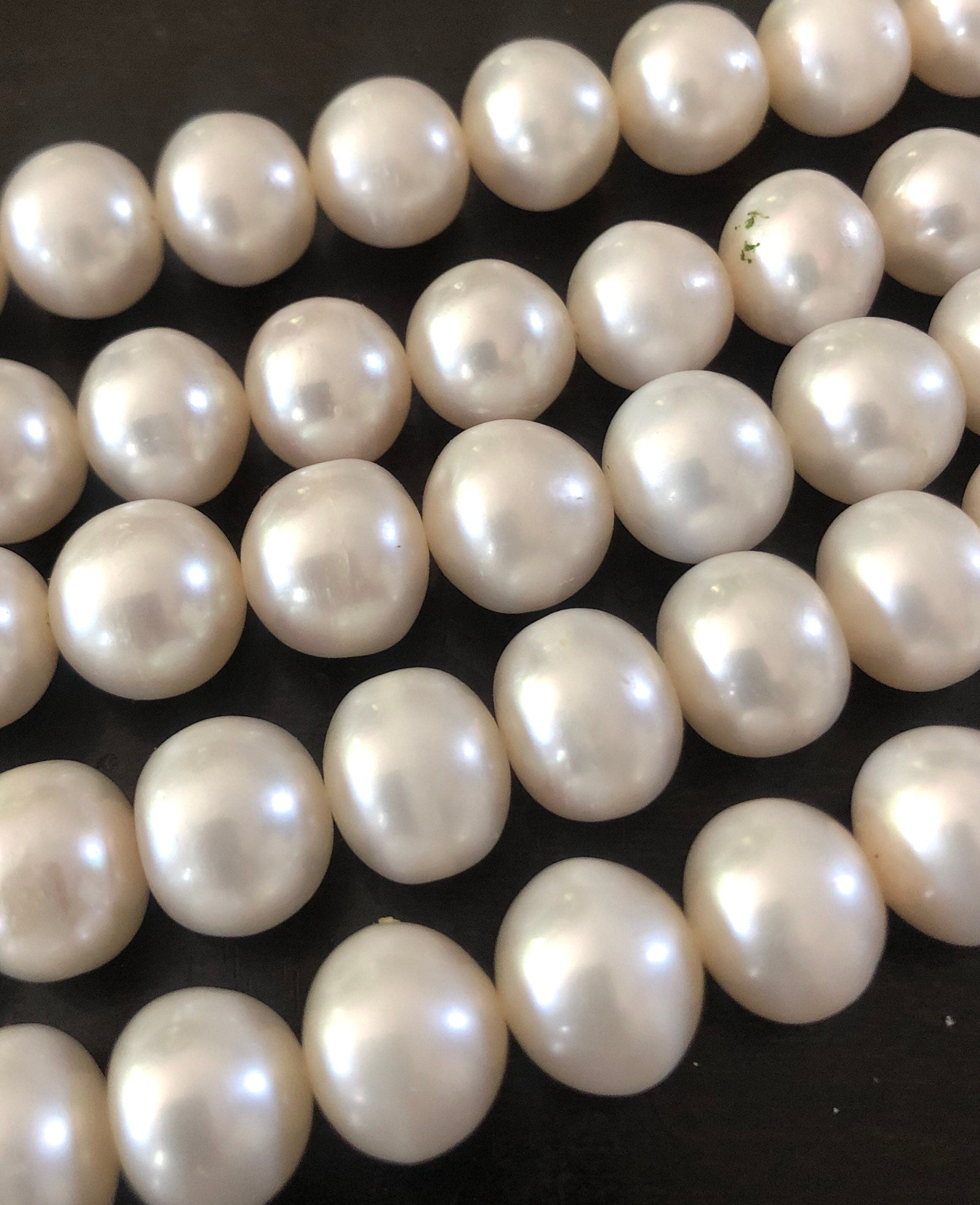 AA 10-11mm Large  Roundel Round Freshwater Pearl Off round  Pearl Natural Ivory White 15'' Full Strand 38+ pc genuine pearl---#RS3009