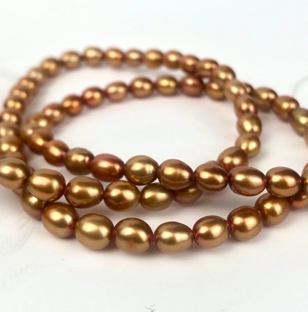 AAA 5mmX6mm gem quality Rice Oval Freshwater Pearl Satin Bronze Stunning pearl beads for designer 16" full strand 70+ pc #DR3205 New SALE