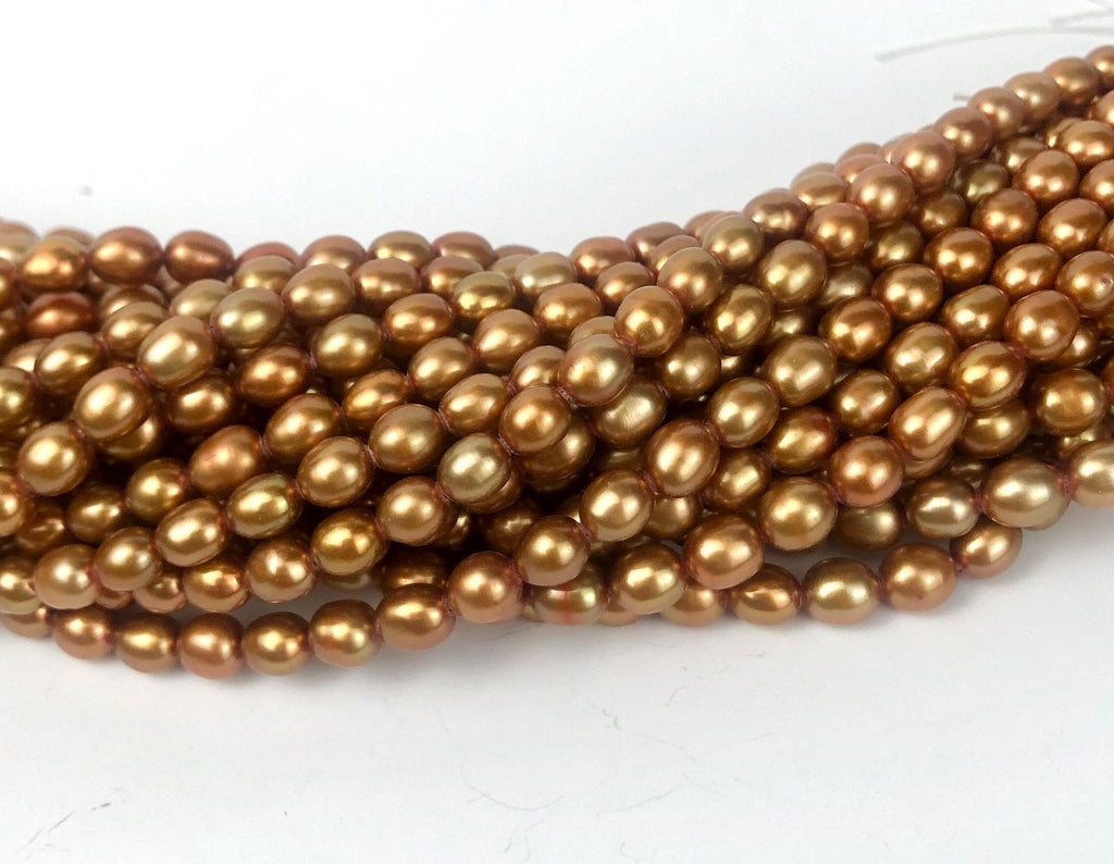 AAA 5mmX6mm gem quality Rice Oval Freshwater Pearl Satin Bronze Stunning pearl beads for designer 16" full strand 70+ pc #DR3205 New SALE