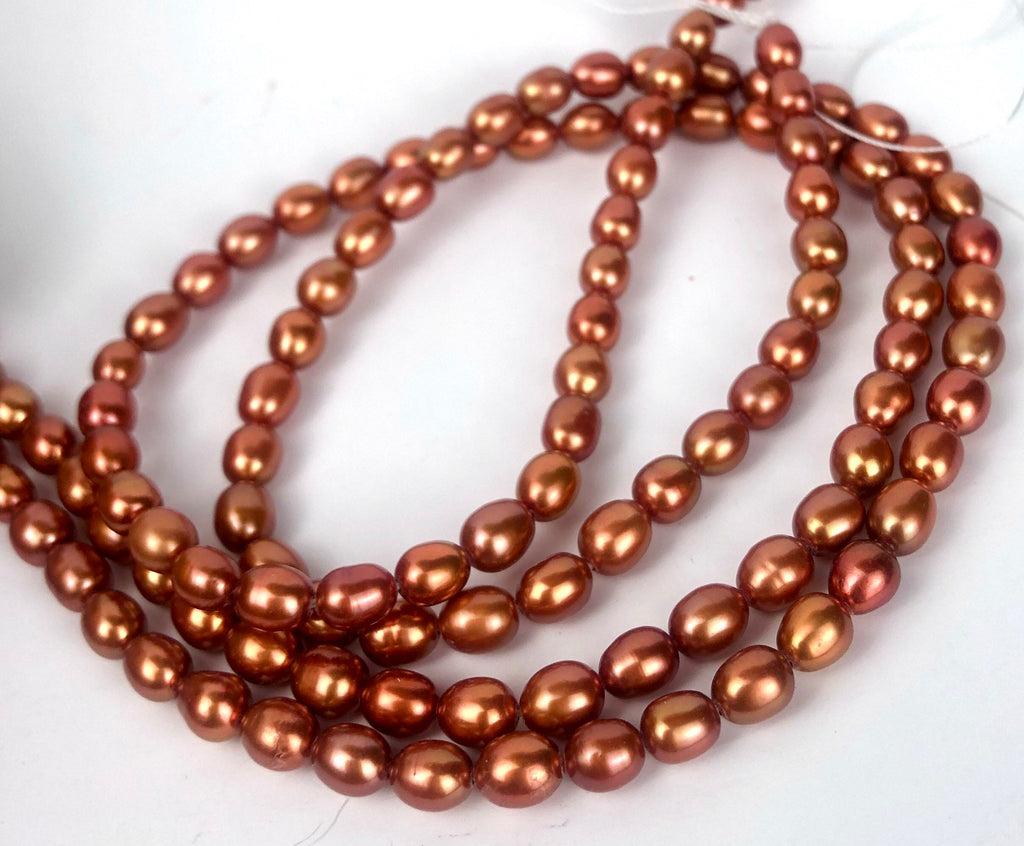 AAA+ gem quality 5mm X6mm Rice Oval Freshwater Pearl, Red Brass Bronze Stunning pearl beads 16" full strand 65+ pc #DR32051 New SALE