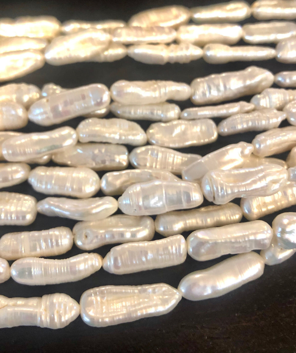 22-24mm X 7-9MM full strand 15" 18pc Biwa Pearl Beads Freshwater pearl Large White Ivory pearl stick #KC5015A---New arrival Sale