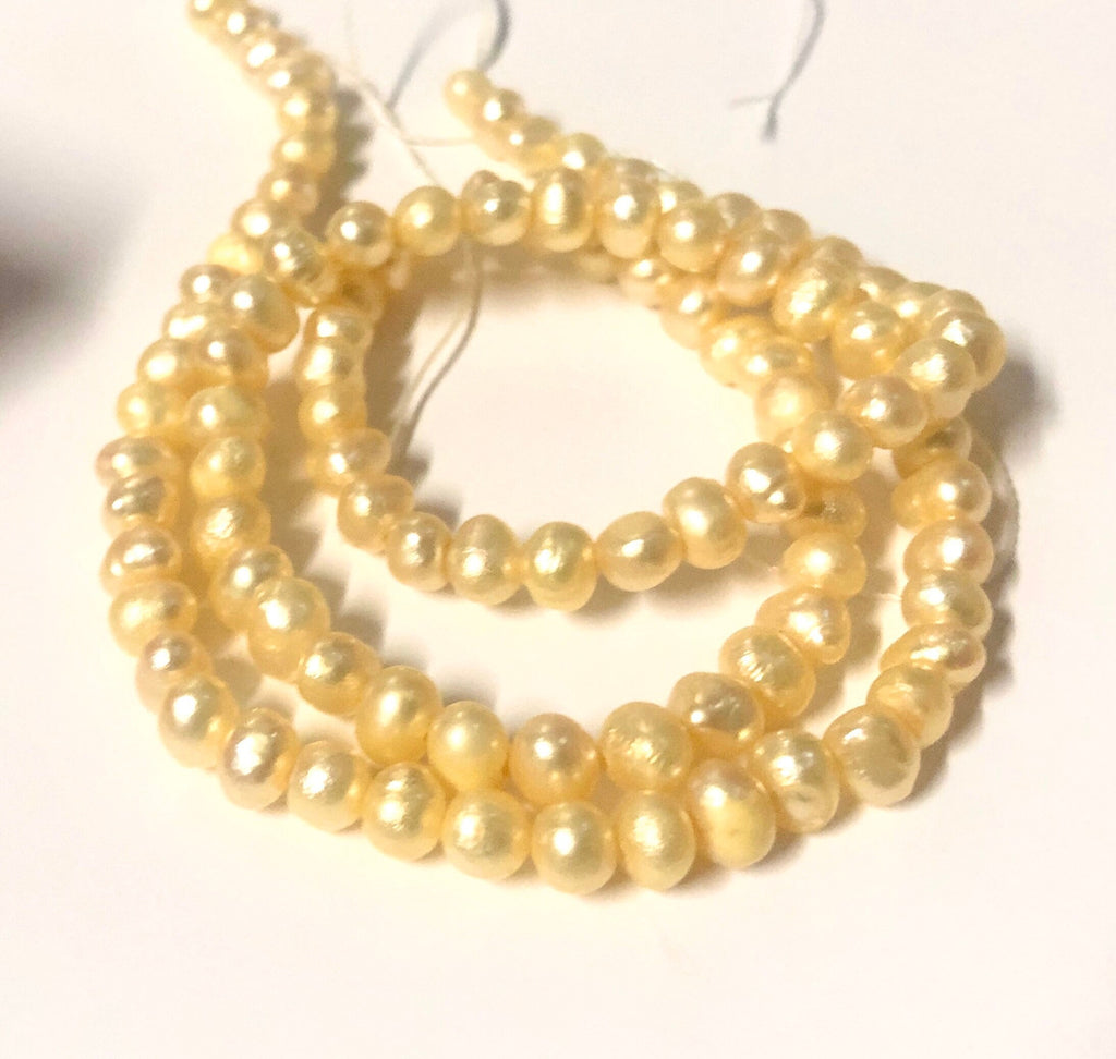 Seed Pearl Round Potato Pearl Freshwater Pearl Golden Yellow 4-5mm AA--15.5 inch full strand  #SD71005---SALE