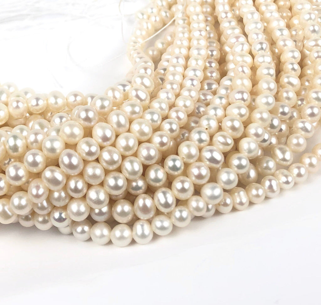5-6mm A-AA Freshwater Pearl Round Off pearl white ivory Round potato --full strand 15"--Bridal pearl NEW Arrival Promotion Bargin