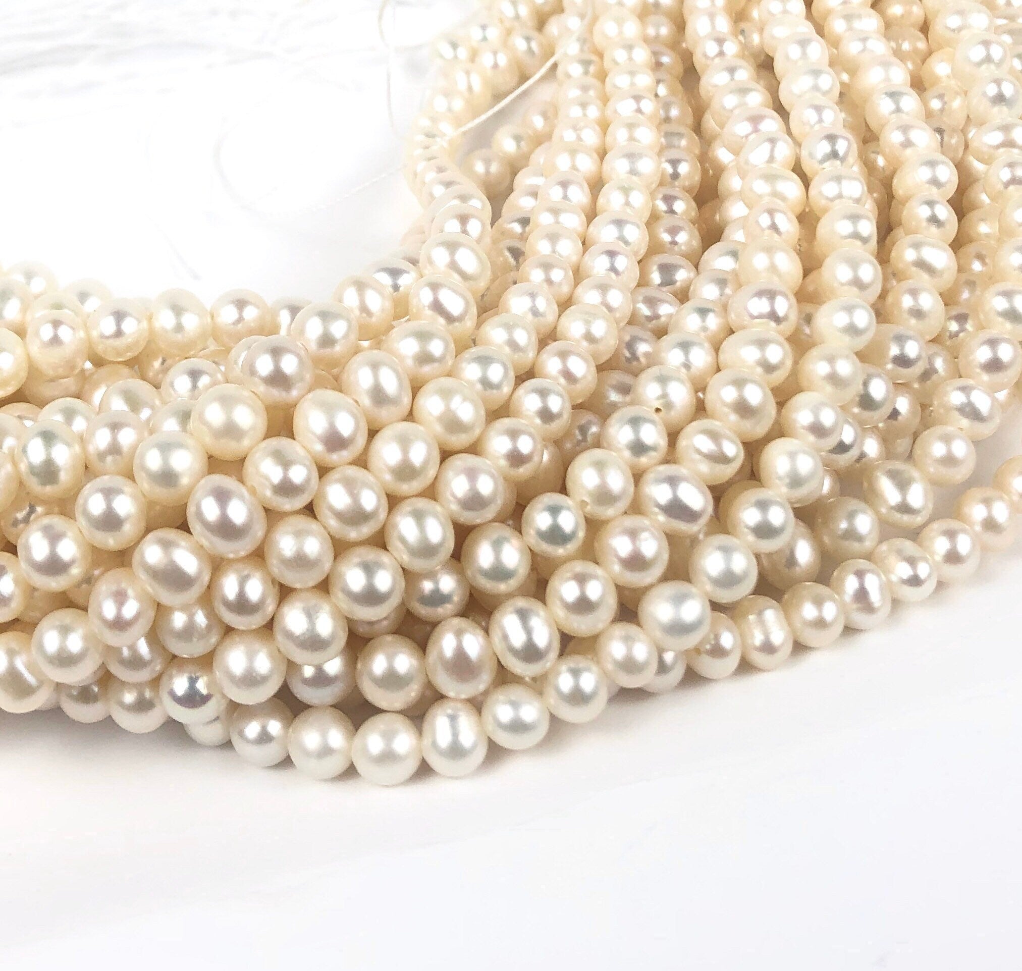 5-6mm A-AA Freshwater Pearl Round Off pearl white ivory Round potato --full strand 15"--Bridal pearl NEW Arrival Promotion Bargin