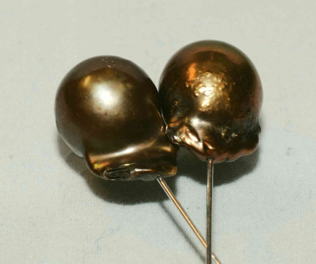 17mmX 11mm matched pair Baroque pearl Large A-AA Vintage Golden Bronze cultured Freshwater Pearl --WOW LUXUARY flam fireball pearl EP9005