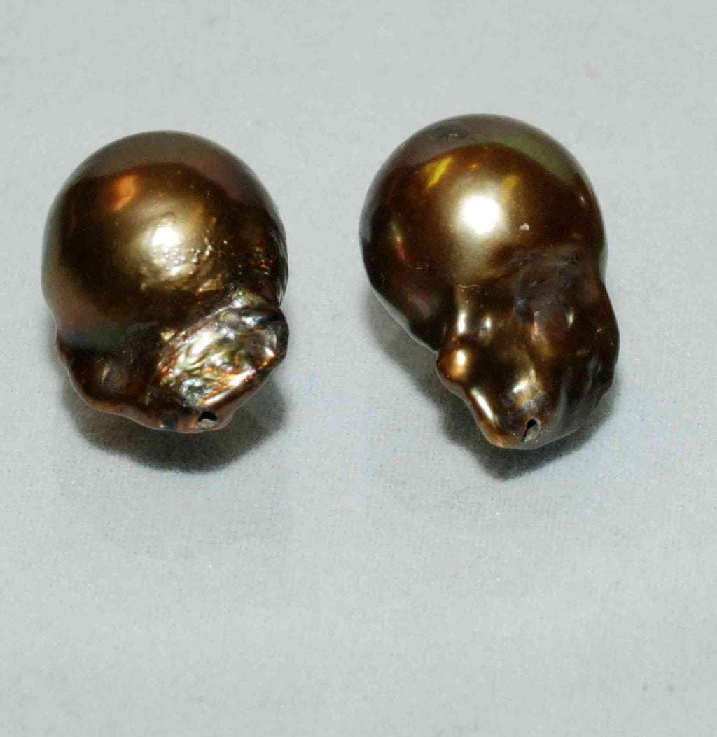 17mmX 11mm matched pair Baroque pearl Large A-AA Vintage Golden Bronze cultured Freshwater Pearl --WOW LUXUARY flam fireball pearl EP9005
