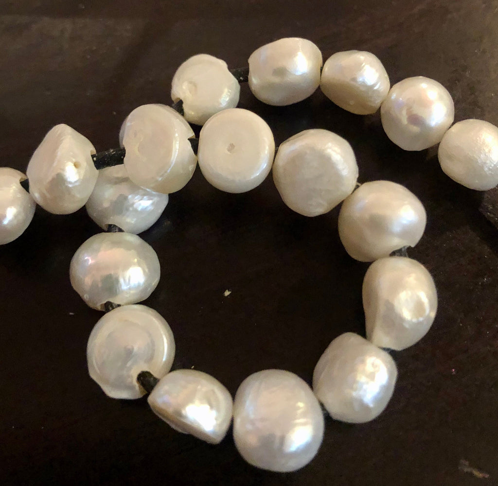 7.5" half stand 18pc 10-12mm large hole 2.7mm Baroque Freshwater Pearl deal, one side flat nugget pearl sale #LH81001B