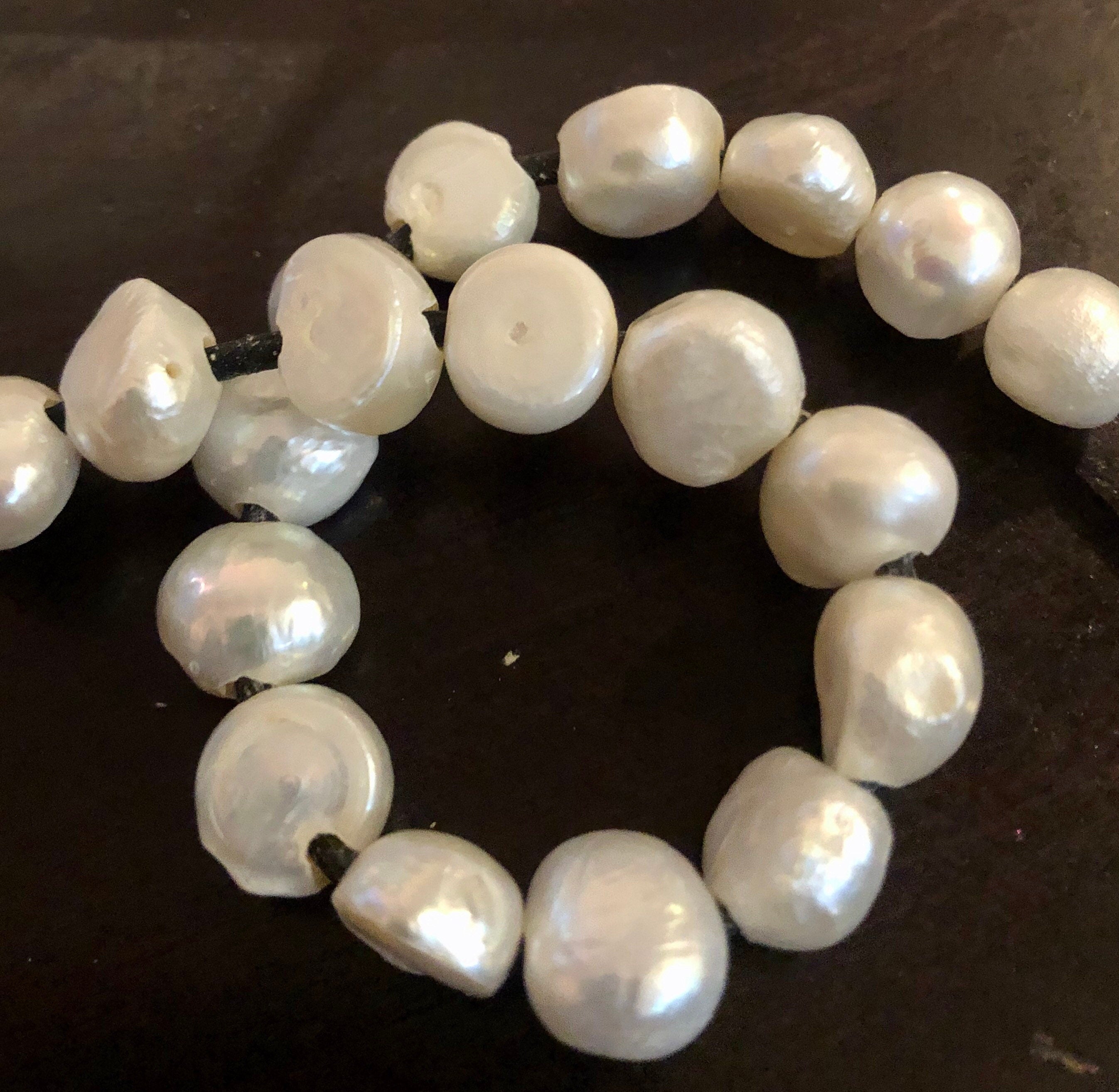 7.5" half stand 18pc 10-12mm large hole 2.7mm Baroque Freshwater Pearl deal, one side flat nugget pearl sale #LH81001B