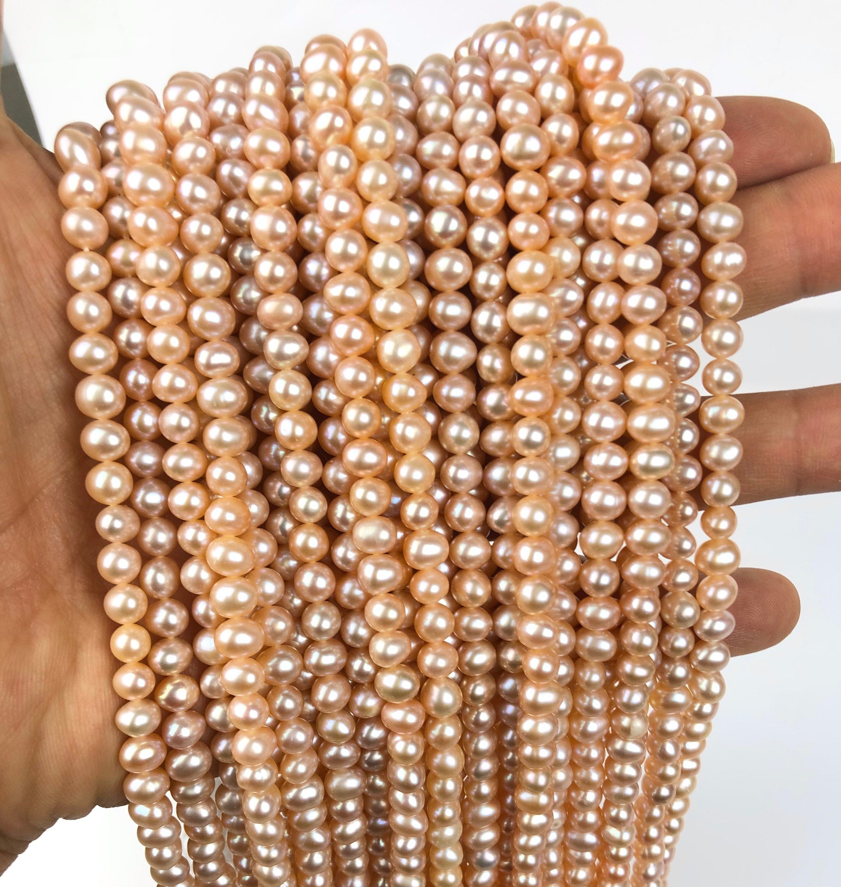 AA 5-6mm round Freshwater pearl Full strand  15" Natural color peach champagne Round off potato Pearl  #RS2072P