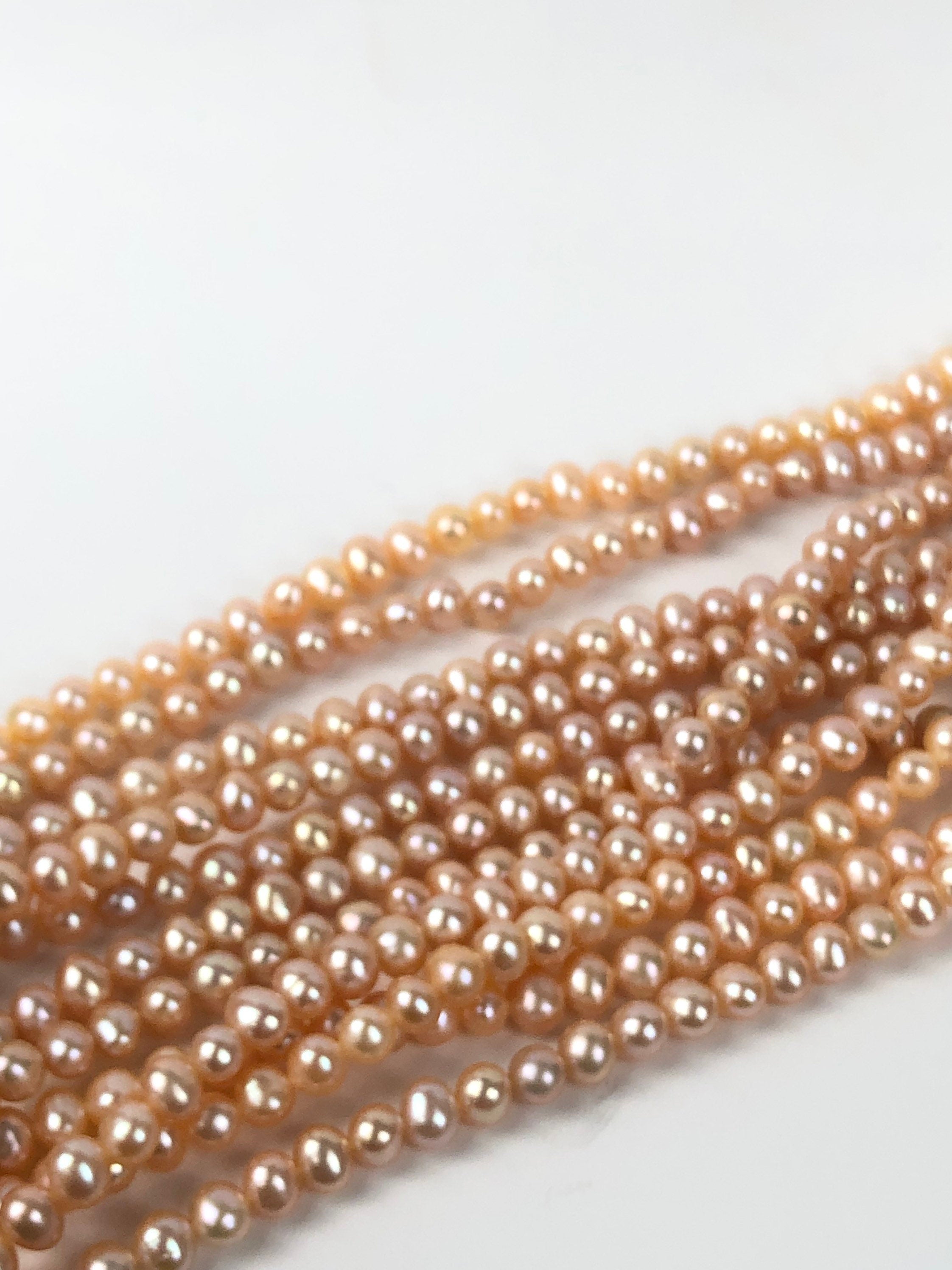 AA 5-6mm round Freshwater pearl Full strand  15" Natural color peach champagne Round off potato Pearl  #RS2072P