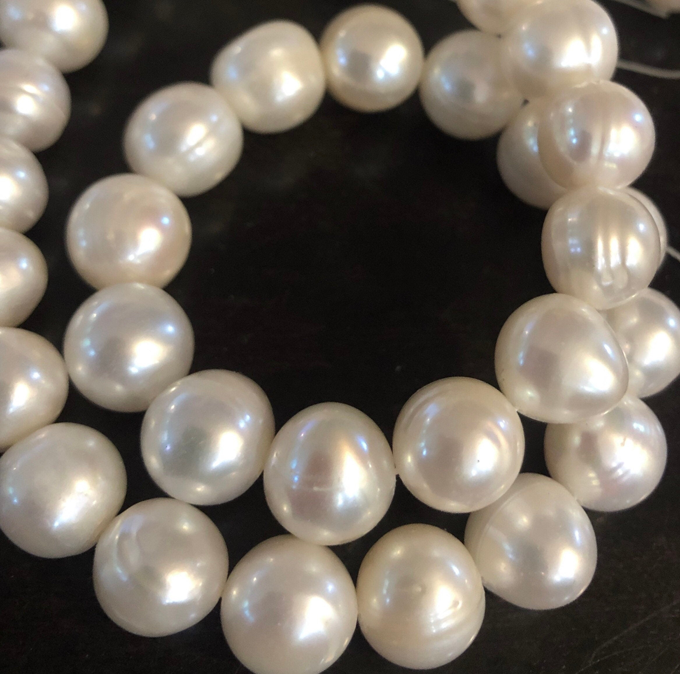 11-12mm A-AA Large Round Freshwater Pearls Off round Potato Pearl Ivory White pearl beads 15'' Full Strand 33 pc genuine pearl--#RS3008A