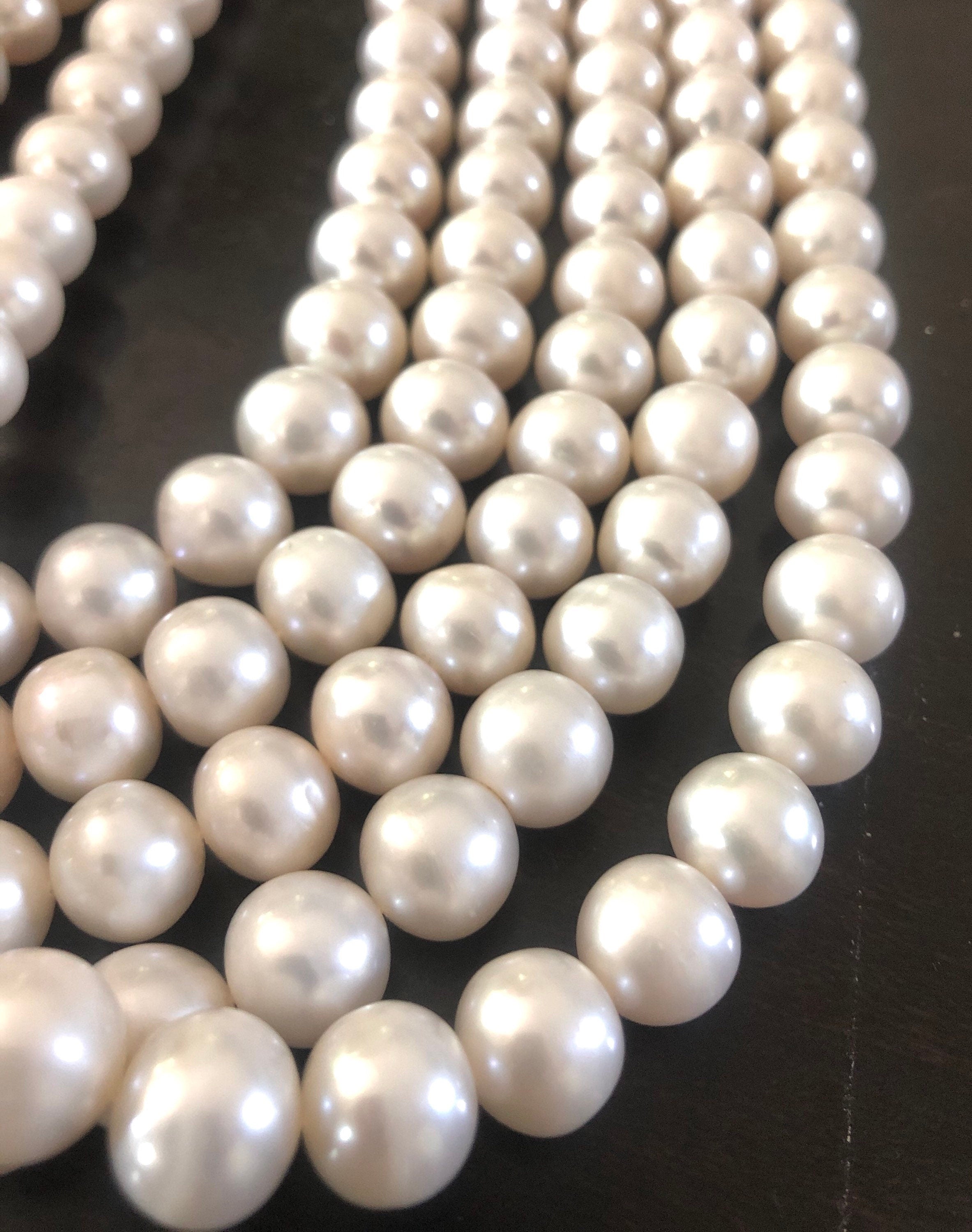 AA 10-11mm Large  Roundel Round Freshwater Pearl Off round  Pearl Natural Ivory White 15'' Full Strand 38+ pc genuine pearl---#RS3009