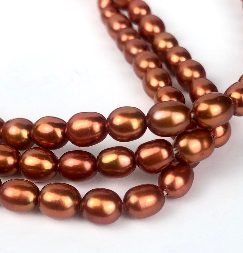 AAA+ gem quality 5mm X6mm Rice Oval Freshwater Pearl, Red Brass Bronze Stunning pearl beads 16" full strand 65+ pc #DR32051 New SALE